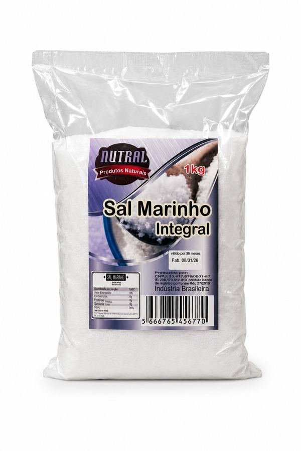Sal Marinho Integral Nutral 1kg Mais Minerais e Menos Processamento